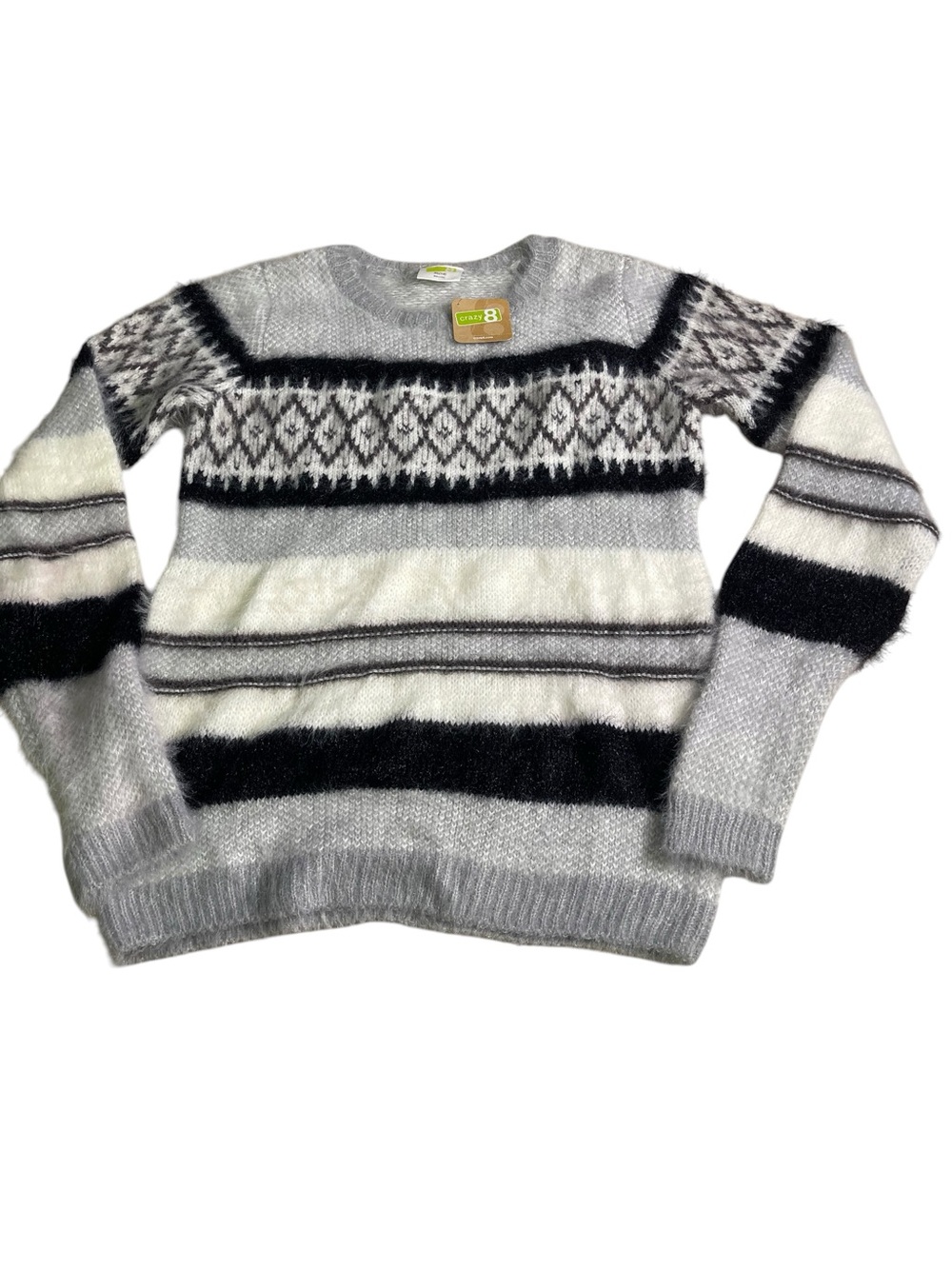 Crazy 8 Grey, White & Black Nordic-Pattern Crewneck Sweater girls XL 14